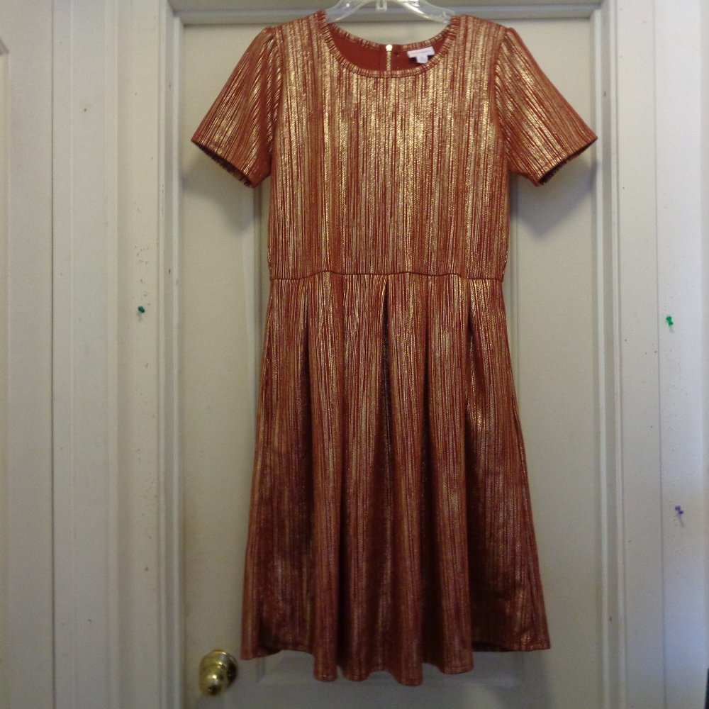 LULU ROE BURGANDY & GOLD LONG METALLIC FIBERS FEMME DRESS X LG